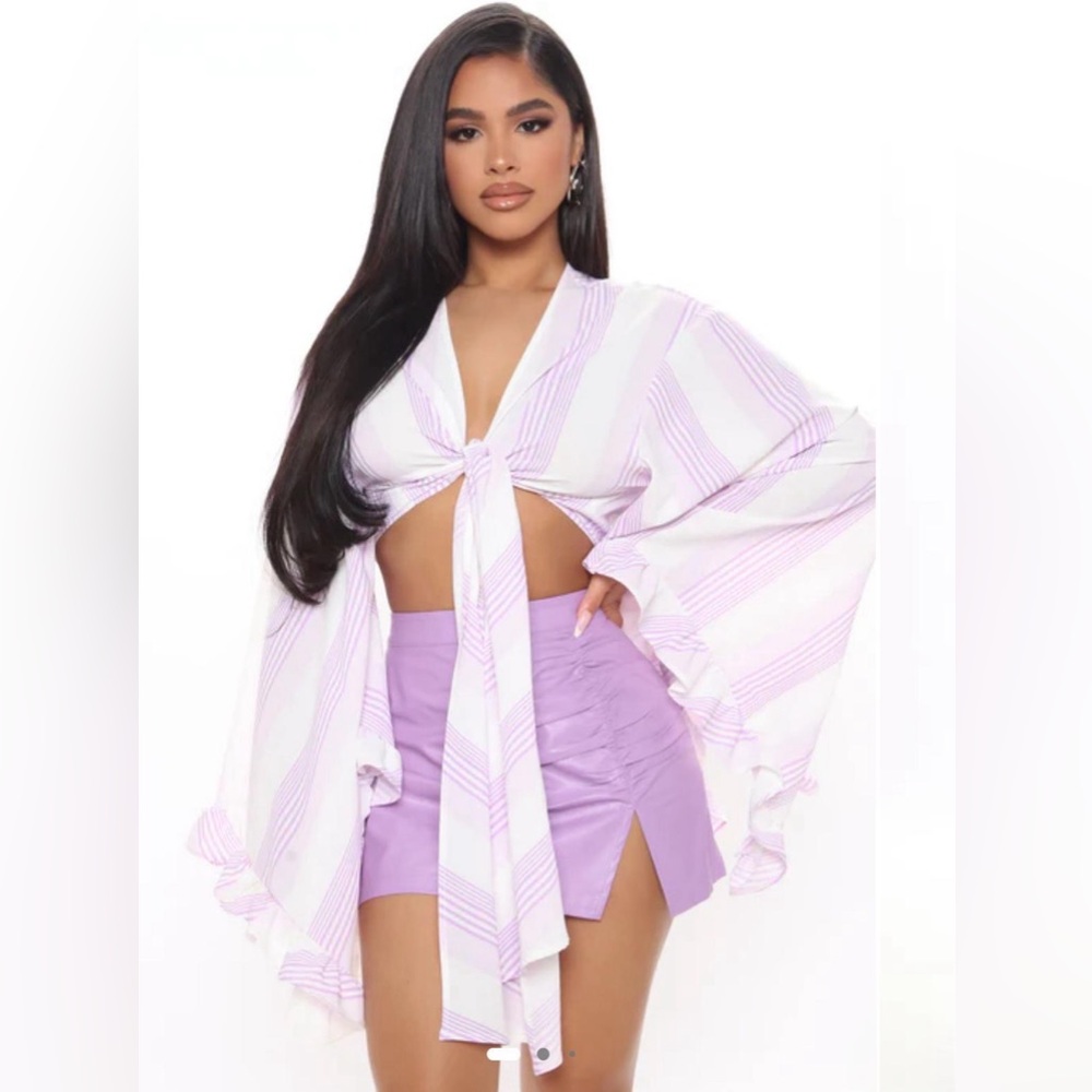 Here To Slay Cropped Blouse - Lavender/combo Fashion Nova Small
